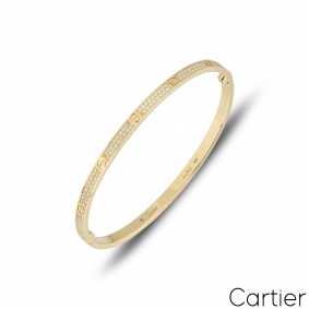 Cartier Yellow Gold Pave Diamond SM Love Bracelet Size 17 N6710617